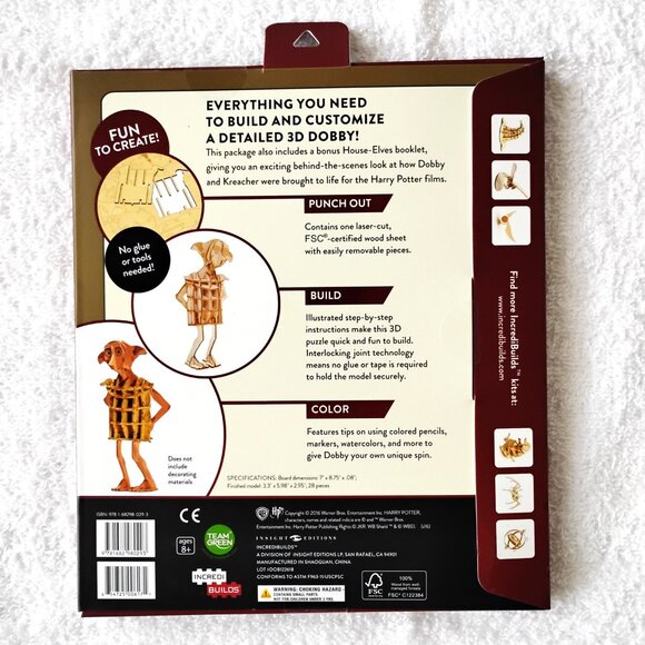 NEW! Harry Potter Book & 3D Wood Model Dobby Incredi Builds Collectible Wood Art - Picture 5 of 5